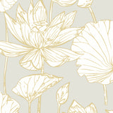 NW33118 metallic gold lotus flower peel and stick removable wallpaper from NextWall