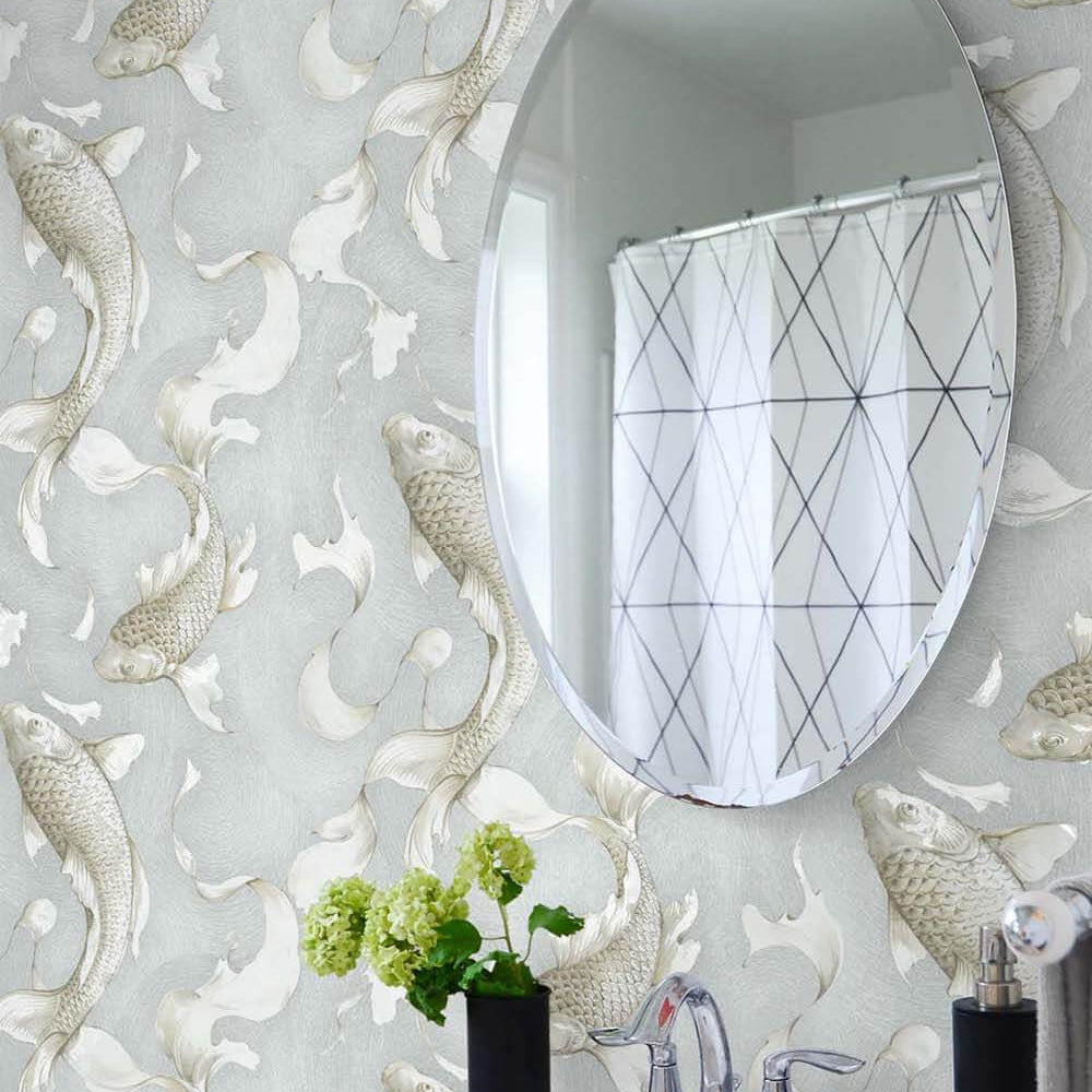 
                  
                    NW33208 metallic koi fish peel and stick removable wallpaper bathroom by NextWall
                  
                