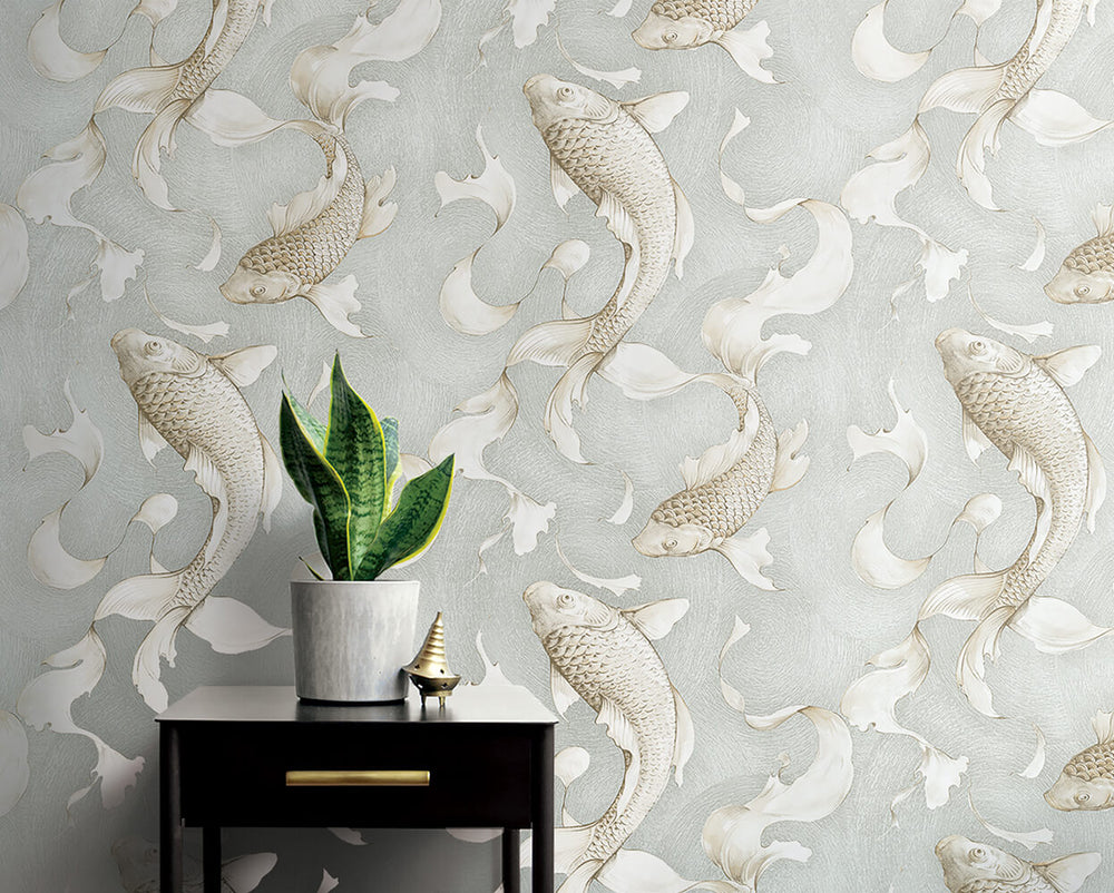 NW33208 metallic koi fish peel and stick removable wallpaper decor by NextWall