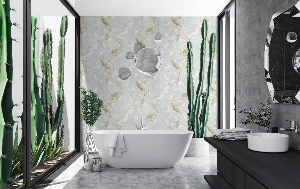 Koi Fish Metallic Peel and Stick Removable Wallpaper