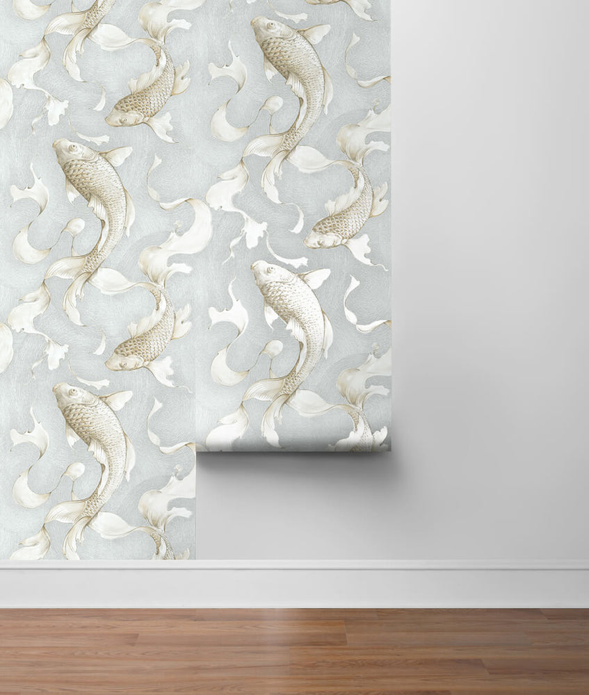 NW33208 metallic koi fish peel and stick removable wallpaper roll by NextWall