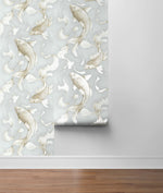 NW33208 metallic koi fish peel and stick removable wallpaper roll by NextWall