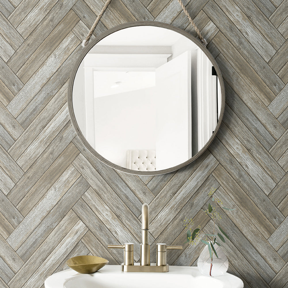 
                  
                    NW33308 wood chevron peel and stick removable wallpaper bathroom from NextWall
                  
                