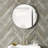 NW33308 wood chevron peel and stick removable wallpaper bathroom from NextWall