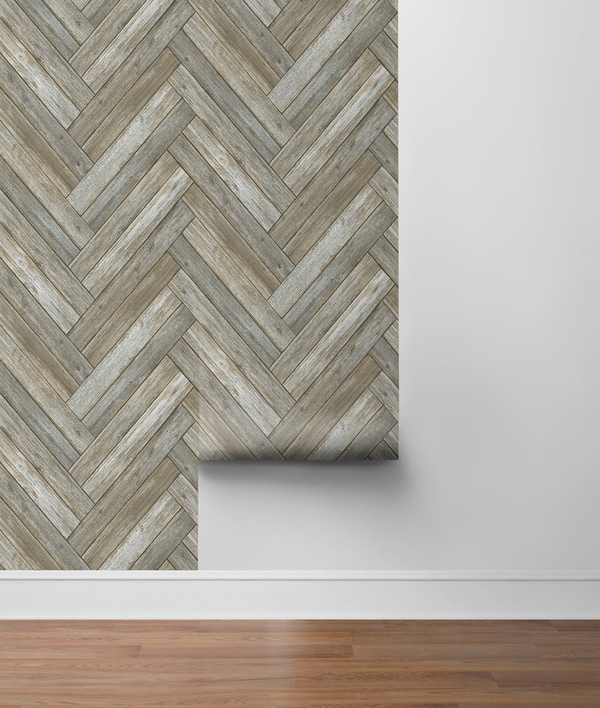 NW33308 wood chevron peel and stick removable wallpaper roll from NextWall