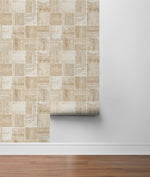 NW33408 wood block rustic peel and stick removable wallpaper roll by NextWall