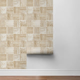 NW33408 wood block rustic peel and stick removable wallpaper roll by NextWall