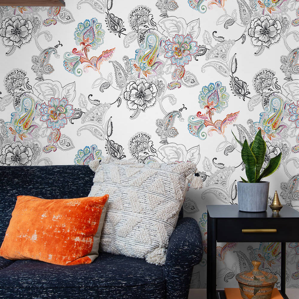 
                  
                    NW33600 colorful paisley floral peel and stick wallpaper living room by NextWall
                  
                