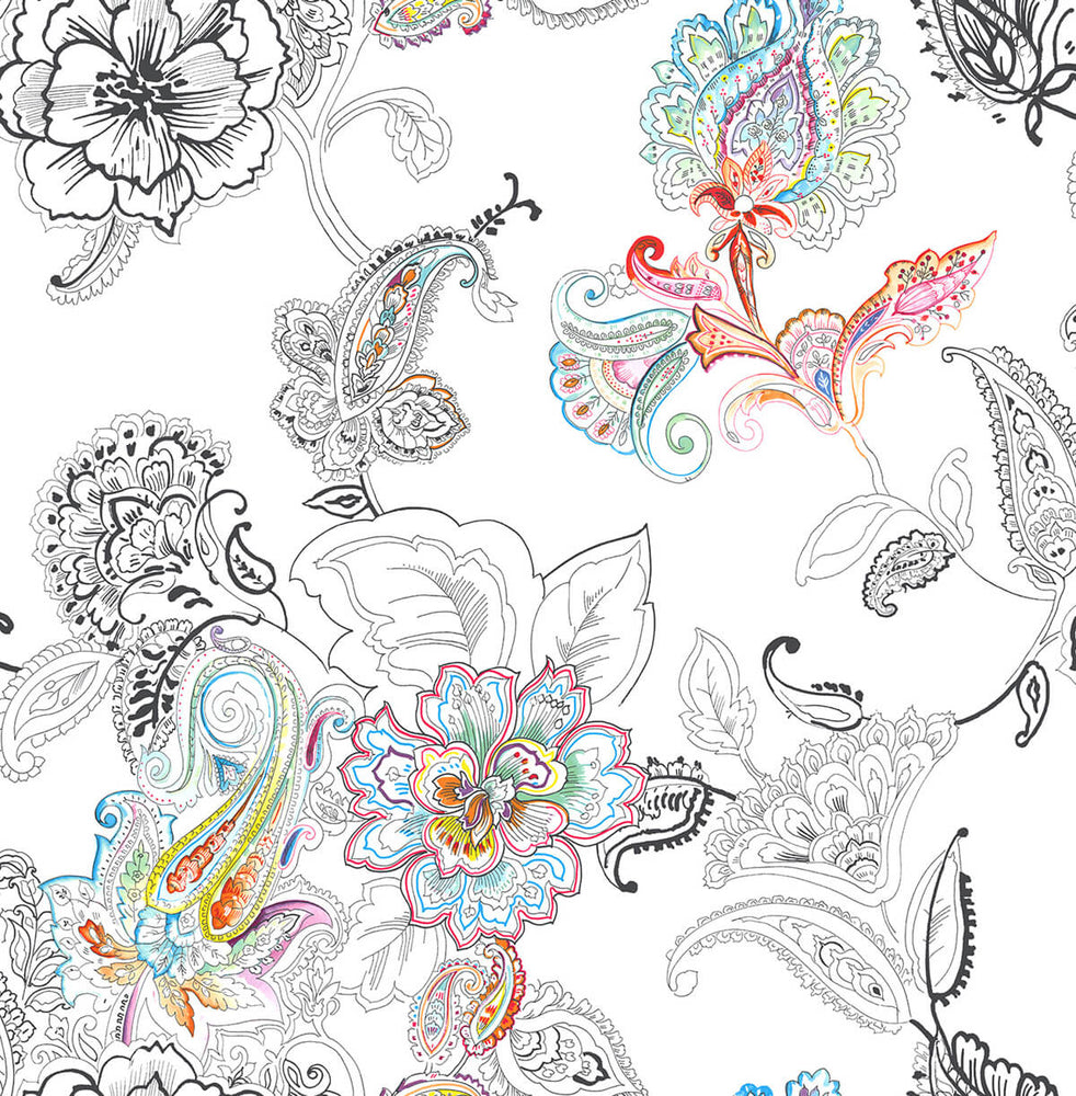 NW33600 colorful paisley floral peel and stick wallpaper by NextWall