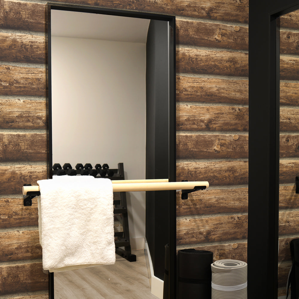 
                  
                    NW33905 log cabin wood rustic peel and stick removable wallpaper gym by NextWall
                  
                