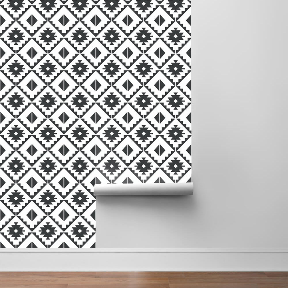 
                  
                    NW34200 black southwest tile peel and stick removable wallpaper roll from NextWall
                  
                