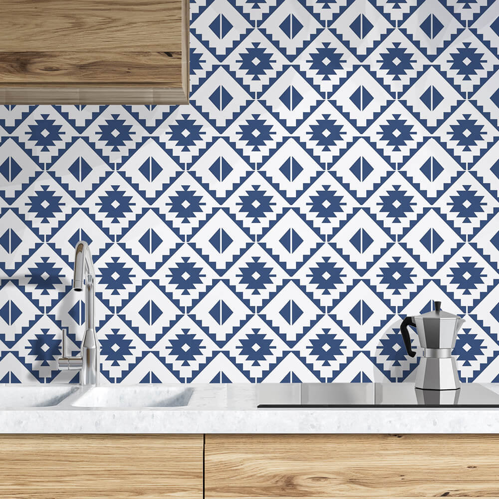 
                  
                    NW34202 blue southwest tile peel and stick removable wallpaper kitchen from NextWall
                  
                