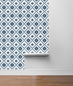 NW34202 blue southwest tile peel and stick removable wallpaper roll from NextWall