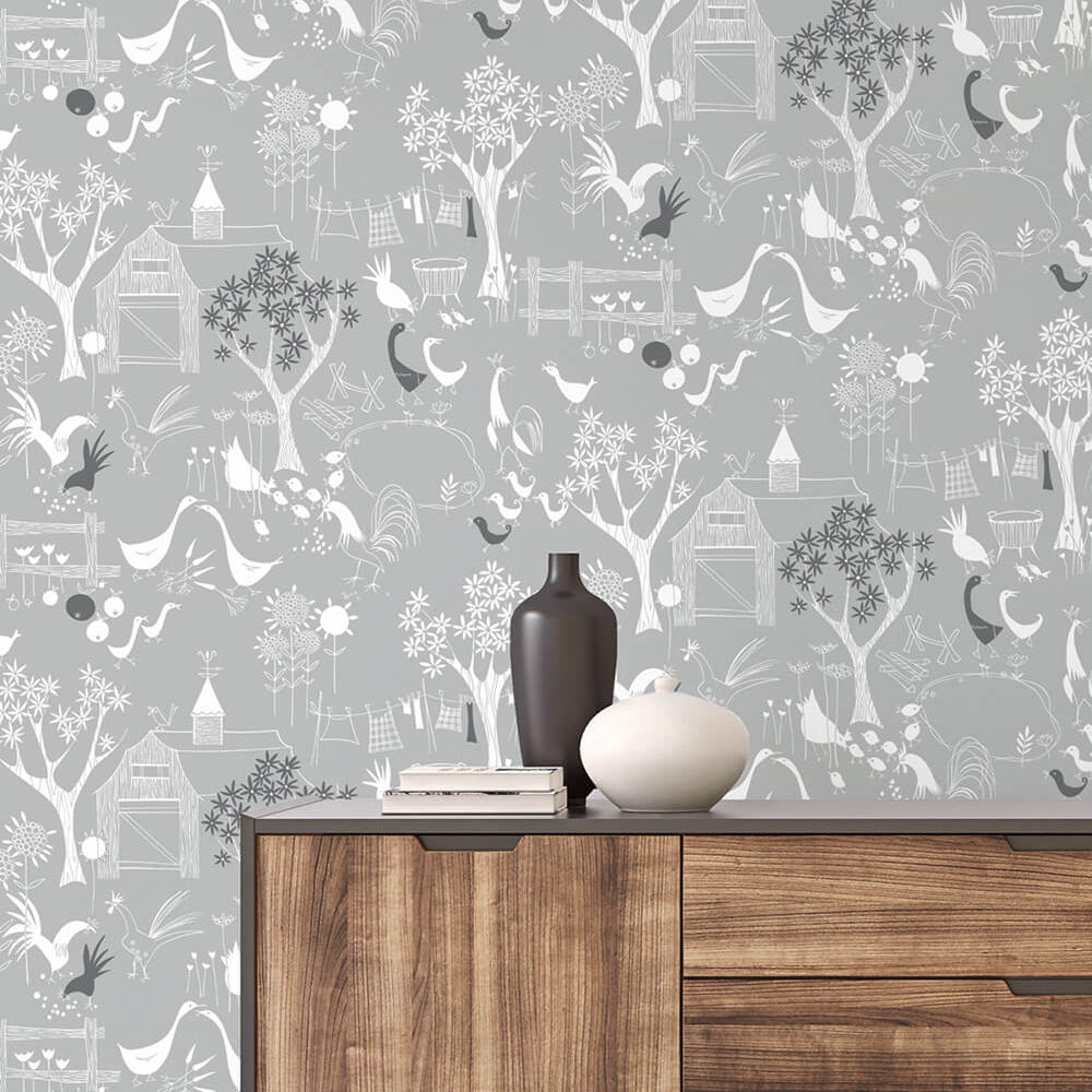 NW34308 scandinavian farm peel and stick wallpaper entryway by NextWall