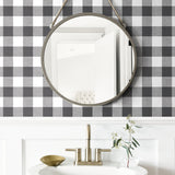 NW34500 picnic plaid peel and stick removable wallpaper bathroom by NextWall