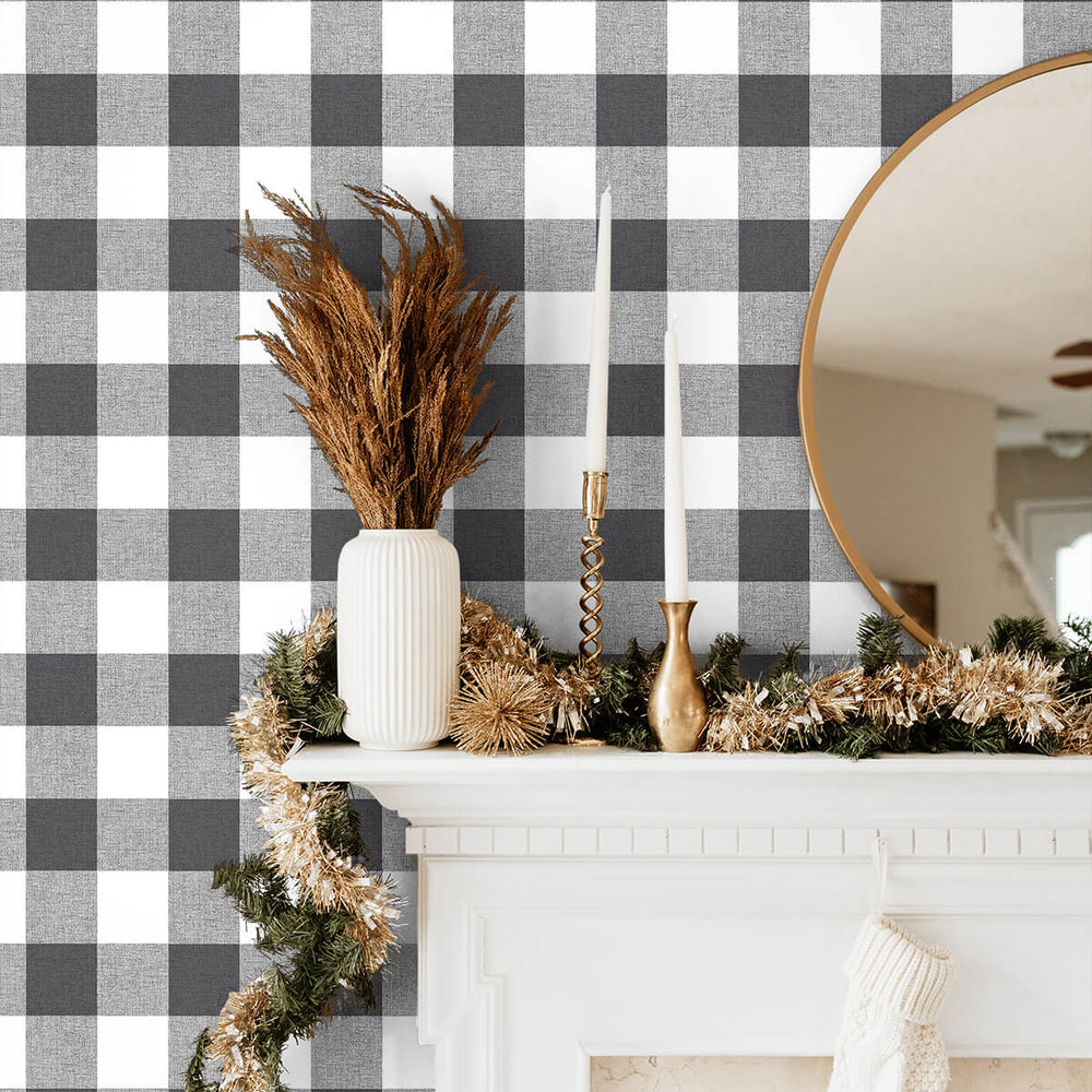 
                  
                    NW34500H holiday Christmas plaid peel and stick removable wallpaper fireplace from Nextwall
                  
                