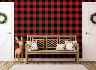 NW34501 buffalo plaid Christmas peel and stick removable wallpaper entryway from NextWall