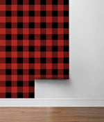 NW34501 buffalo plaid Christmas peel and stick removable wallpaper roll from NextWall