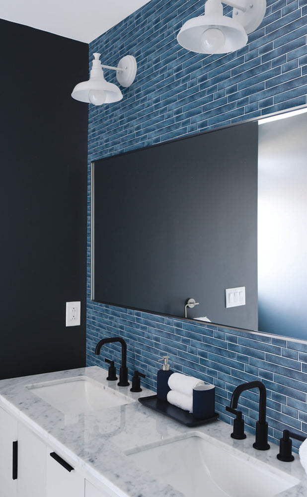 NW34602 brushed metal tile peel and stick removable wallpaper bathroom by NextWall