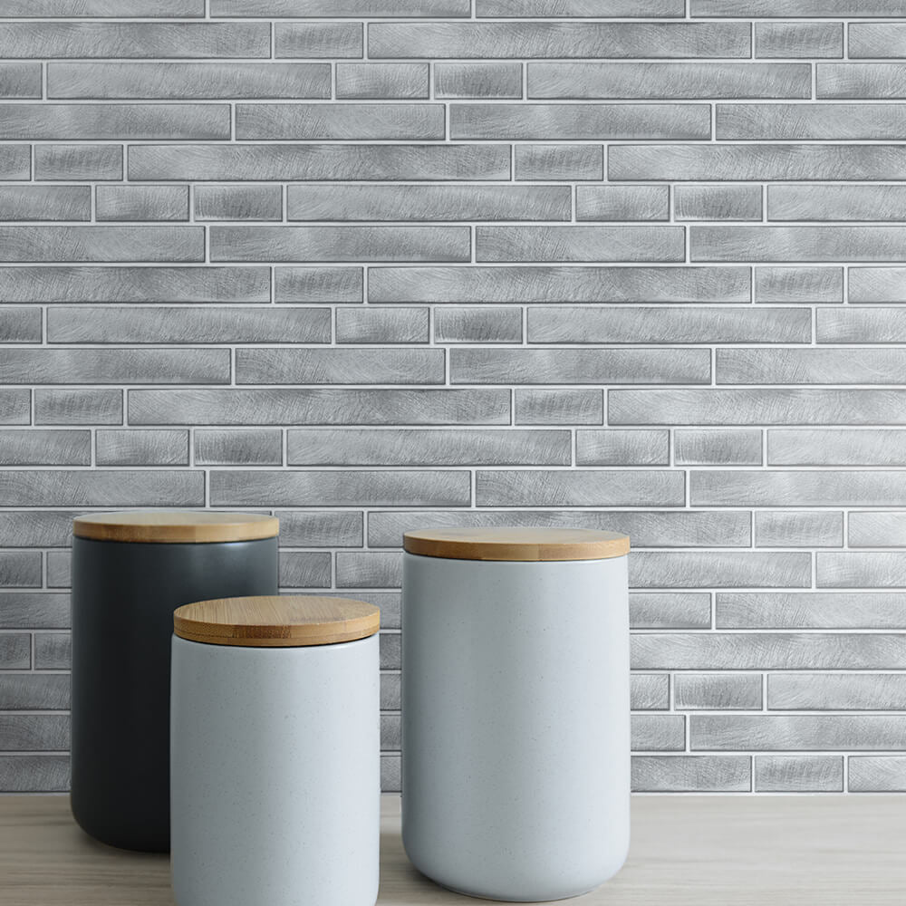 
                  
                    NW34608 brushed metal tile peel and stick removable wallpaper decor by NextWall
                  
                