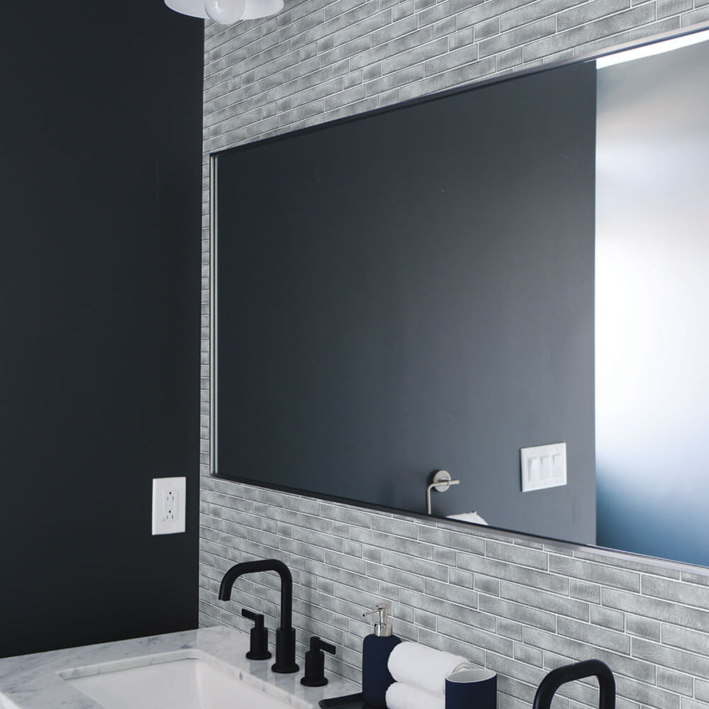 
                  
                    NW34608 brushed metal tile peel and stick removable wallpaper bathroom by NextWall
                  
                