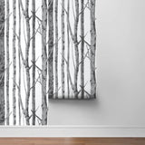NW34800 birch tree peel and stick removable wallpaper roll by NextWall