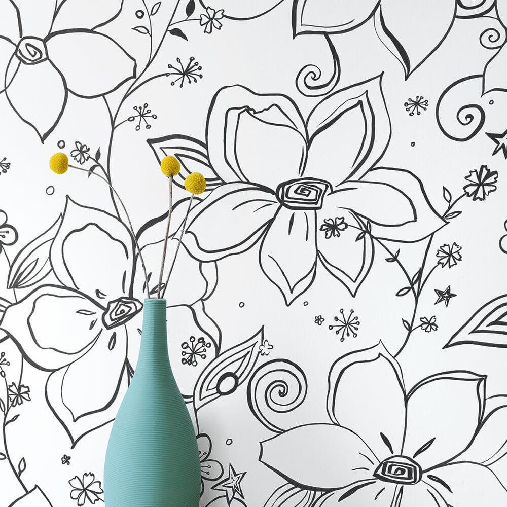 
                  
                    NW34900 black linework floral peel and stick wallpaper vase by NextWall
                  
                