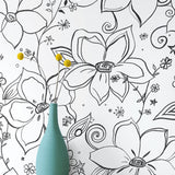 NW34900 black linework floral peel and stick wallpaper vase by NextWall