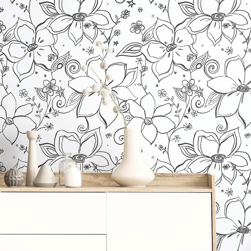 
                  
                    NW34900 black linework floral peel and stick wallpaper decor by NextWall
                  
                