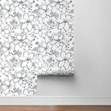 NW34900 black linework floral peel and stick wallpaper roll by NextWall