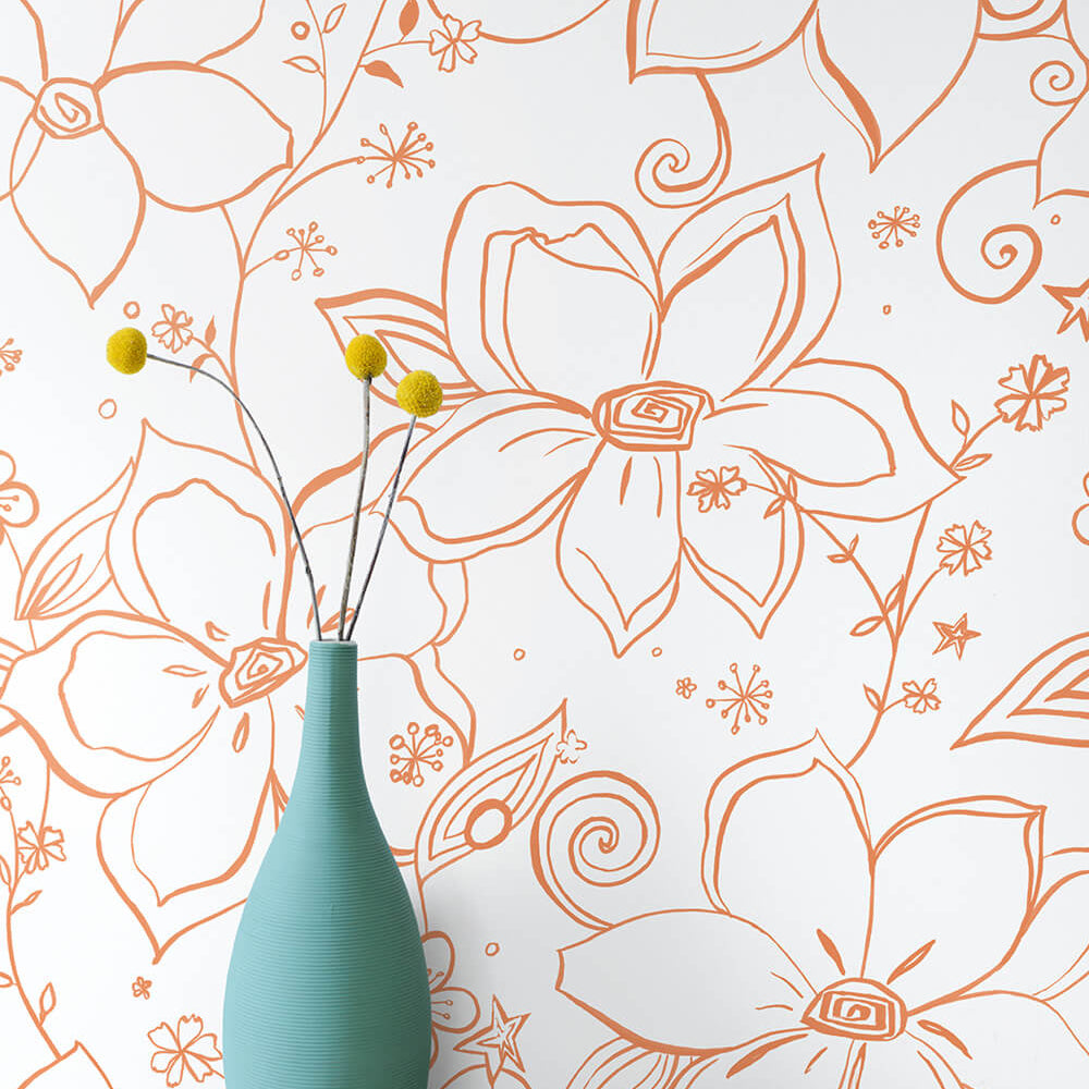 
                  
                    NW34905 orange linework floral peel and stick wallpaper vase by NextWall
                  
                