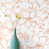 NW34905 orange linework floral peel and stick wallpaper vase by NextWall