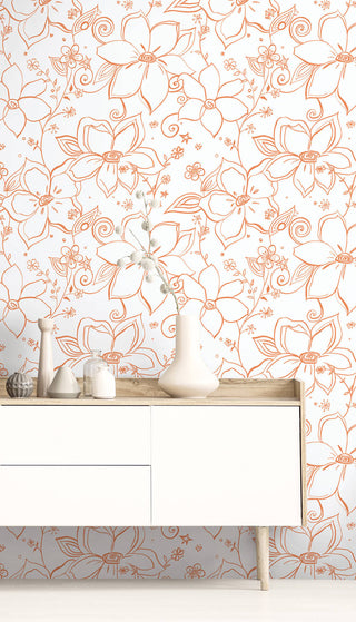 NW34905 orange linework floral peel and stick wallpaper decor by NextWall