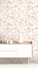 NW34905 orange linework floral peel and stick wallpaper decor by NextWall