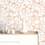 NW34905 orange linework floral peel and stick wallpaper decor by NextWall