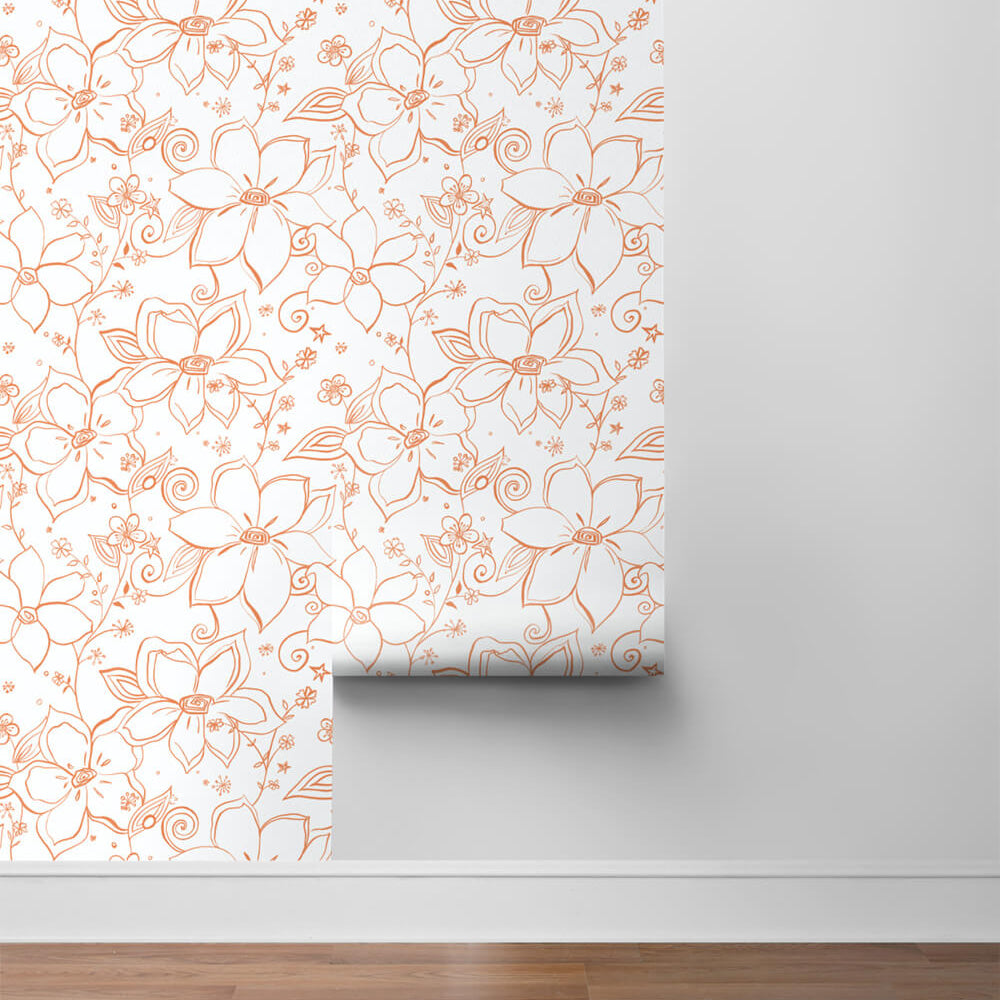 
                  
                    NW34905 orange linework floral peel and stick wallpaper roll by NextWall
                  
                
