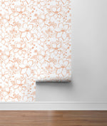 NW34905 orange linework floral peel and stick wallpaper roll by NextWall