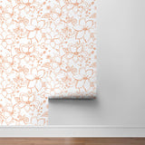 NW34905 orange linework floral peel and stick wallpaper roll by NextWall