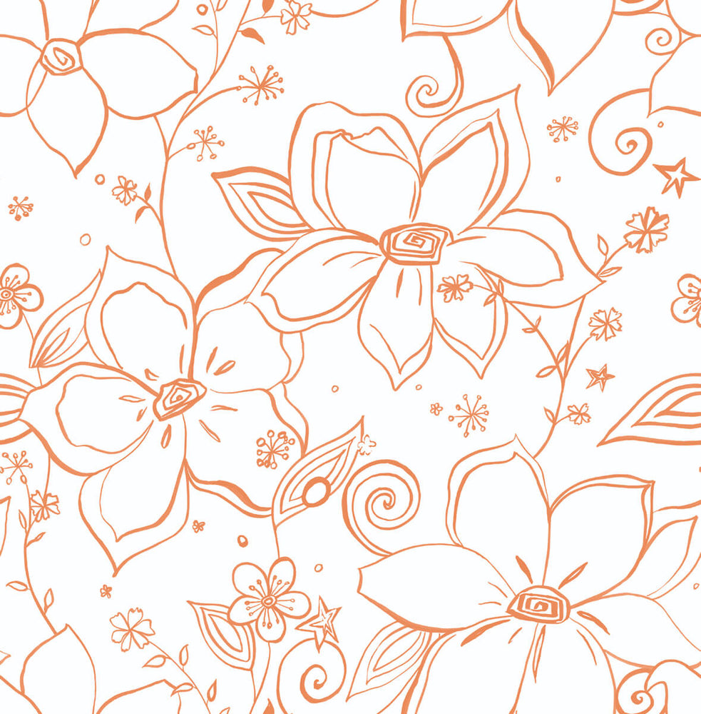 NW34905 orange linework floral peel and stick wallpaper by NextWall