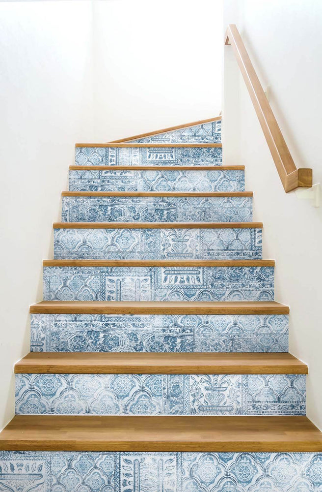 NW35002 patchwork bohemian peel and stick wallpaper stairs by NextWall