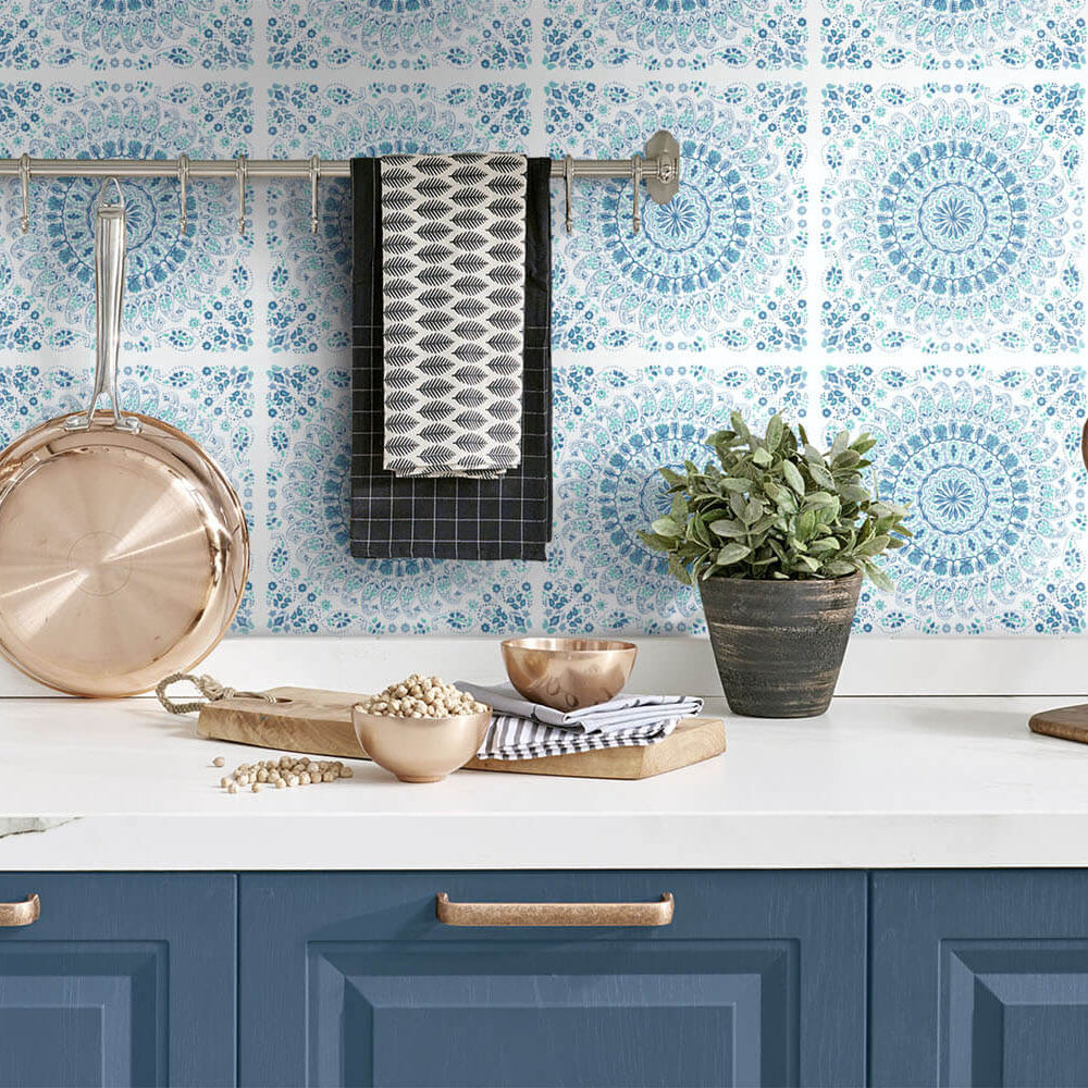 
                  
                    NW35102 blue mandala bohemian peel and stick wallpaper backsplash by NextWall
                  
                