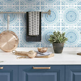 NW35102 blue mandala bohemian peel and stick wallpaper backsplash by NextWall