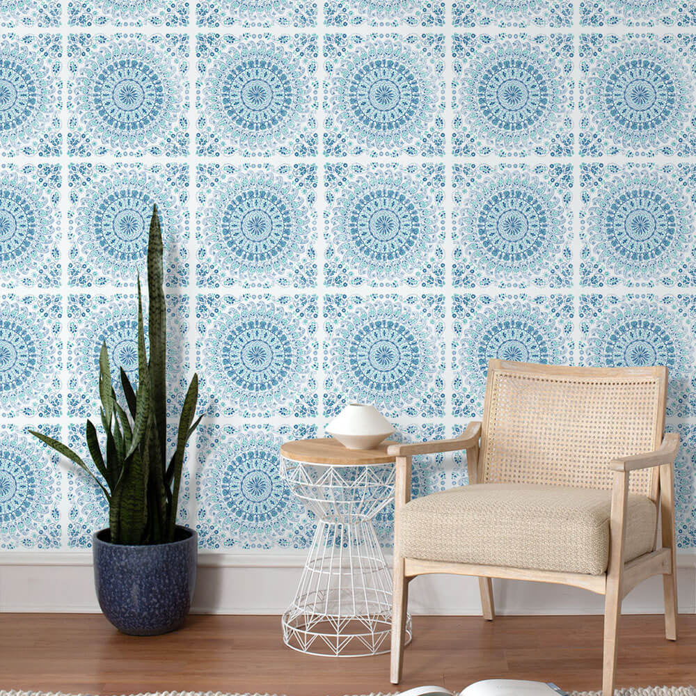 
                  
                    NW35102 blue mandala bohemian peel and stick wallpaper decor by NextWall
                  
                