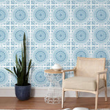 NW35102 blue mandala bohemian peel and stick wallpaper decor by NextWall