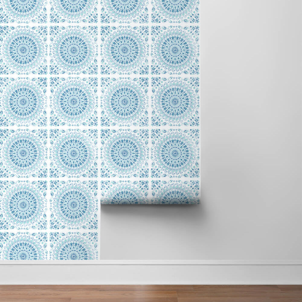 
                  
                    NW35102 blue mandala bohemian peel and stick wallpaper roll by NextWall
                  
                