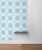 NW35102 blue mandala bohemian peel and stick wallpaper roll by NextWall