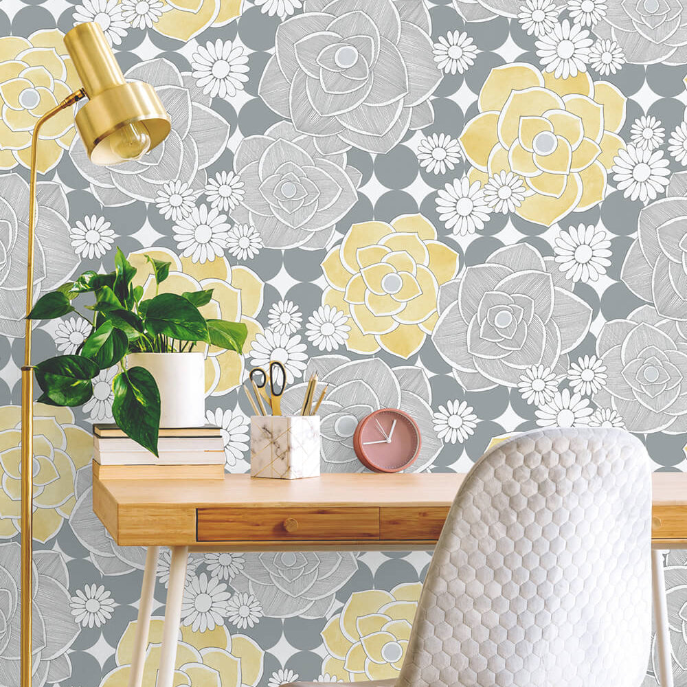 NW35203 retro floral peel and stick removable wallpaper desk by NextWall
