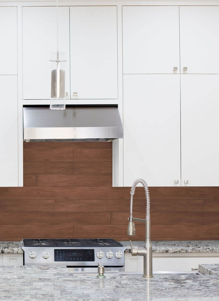NW35405 teak planks wood peel and stick removable wallpaper kitchen from NextWall