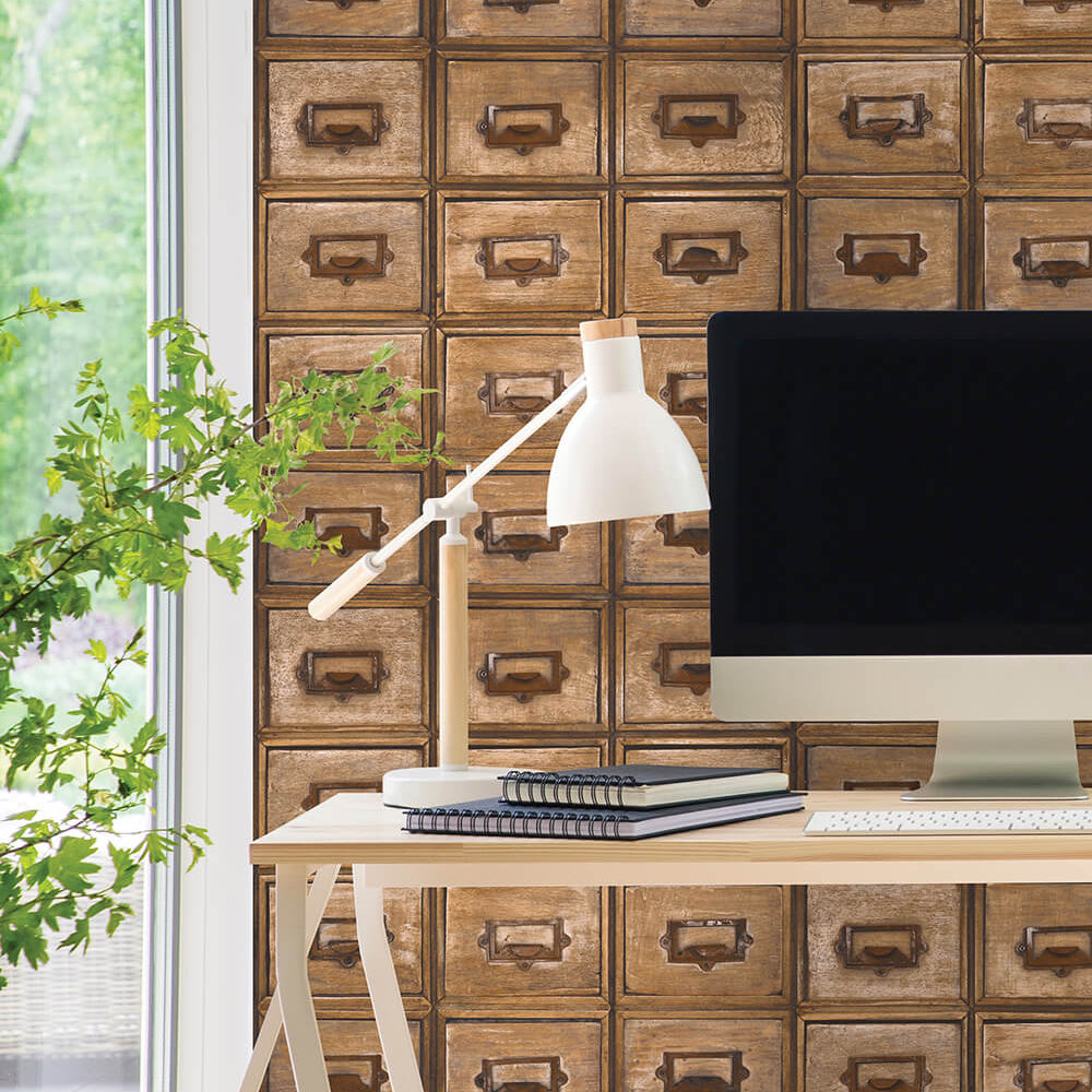 
                  
                    NW35505 library card catalog vintage peel and stick removable wallpaper desk from NextWall
                  
                