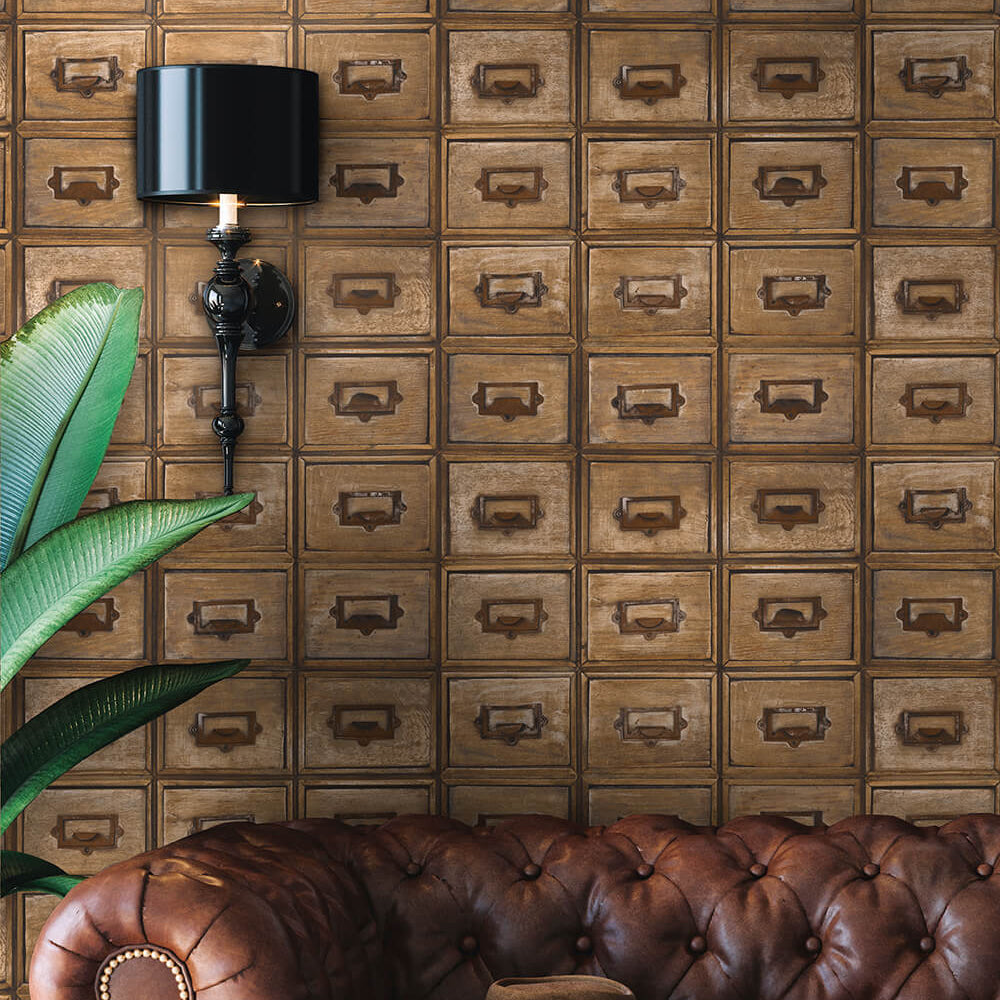 
                  
                    NW35505 library card catalog vintage peel and stick removable wallpaper living room from NextWall
                  
                